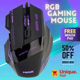 PRO RGB Gaming Mouse (3200 DPI) with FREE Mousepad – USB Wired, 6 Buttons, Braided Cable