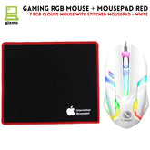 RGB Gaming Mouse with Mousepad – 7-Color LED, USB Wired, Medium Red Pad, Black & White