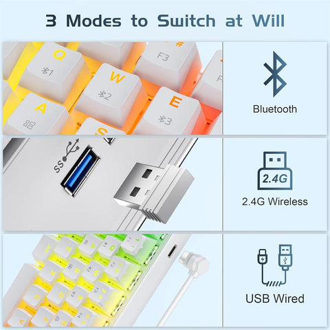 Tezarre TK63 Pro 60% Wireless Mechanical Gaming Keyboard – RGB Backlit, Hot-Swappable, PBT Pudding Keycaps (Gateron Red Switch, Black/White)