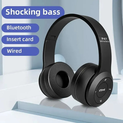 P47 Wireless Bluetooth Headphones – Foldable Headset with Mic, FM & TF Support