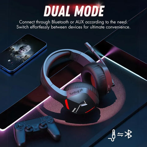 Wireless Bluetooth Gaming Headphones – 7.1 Surround Sound, HiFi Bass & RGB Lights (Wired/Wireless, Detachable Mic)
