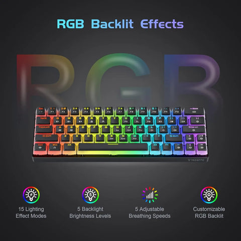 Tezarre TK63 Pro 60% Wireless Mechanical Gaming Keyboard – RGB Backlit, Hot-Swappable, PBT Pudding Keycaps (Gateron Red Switch, Black/White)