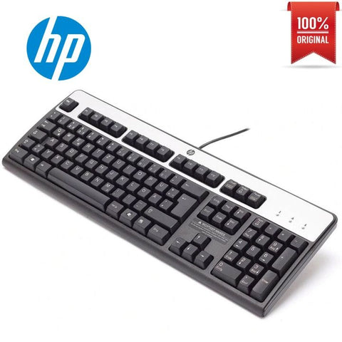 HP Wired USB Keyboard – Full-Size with Numeric Keypad, Black & Silver
