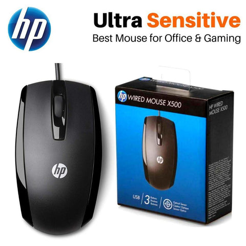 HP X500 USB Wired Mouse – Original Optical Sensor, High Precision