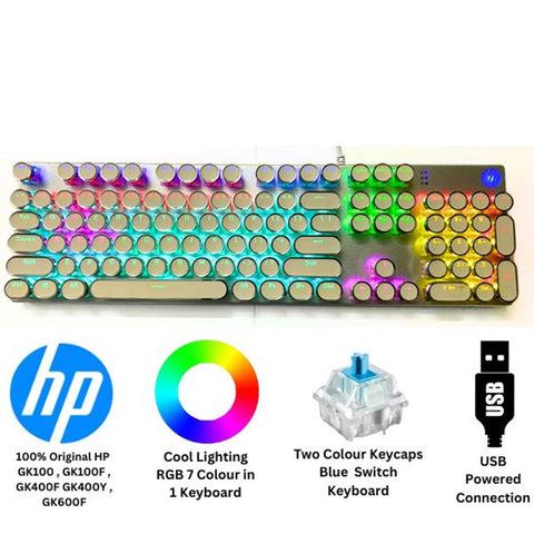 HP GK100 RGB Mechanical Gaming Keyboard – LED Backlit, Blue Switches, Anti-Ghosting, Wired USB