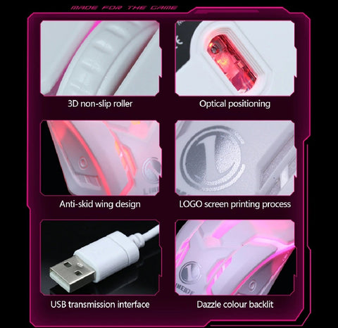 Elegant White RGB Gaming Mouse – 7-Color Lighting, Stylish Design, Perfect for Gamers
