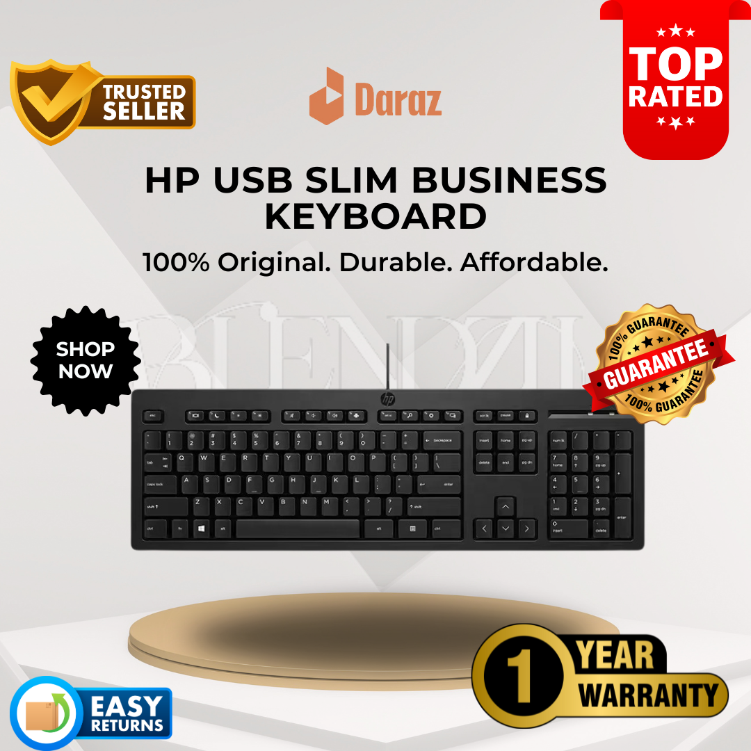 HP KBAR211 Slim USB Keyboard – 100% Original, Wired for PC & Laptop