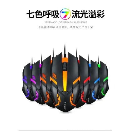 RGB Gaming Mouse with Mousepad – 7-Color LED, USB Wired, Medium Red Pad, Black & White