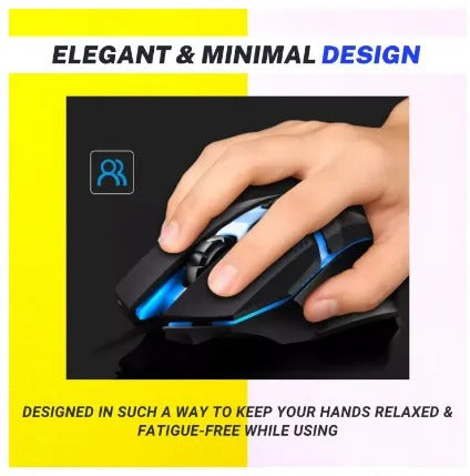 RGB Gaming Mouse with Mousepad – 7-Color LED, USB Wired, Medium Red Pad, Black & White
