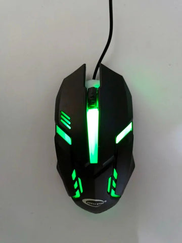 RGB Gaming Mouse with Mousepad – 7-Color LED, USB Wired, Medium Red Pad, Black & White