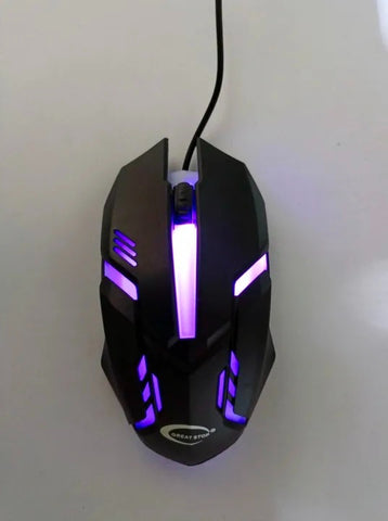 RGB Gaming Mouse with Mousepad – 7-Color LED, USB Wired, Medium Red Pad, Black & White