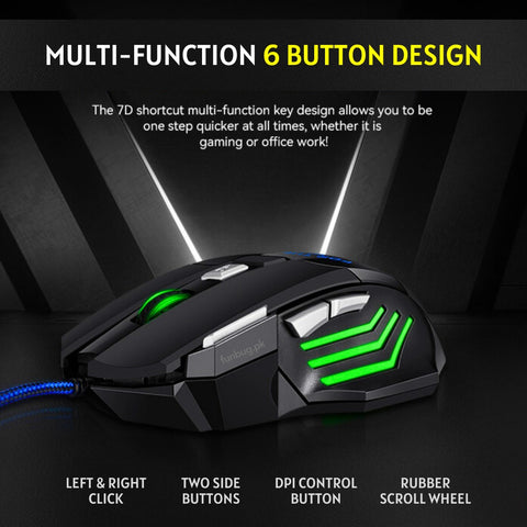 PRO RGB Gaming Mouse (3200 DPI) with FREE Mousepad – USB Wired, 6 Buttons, Braided Cable