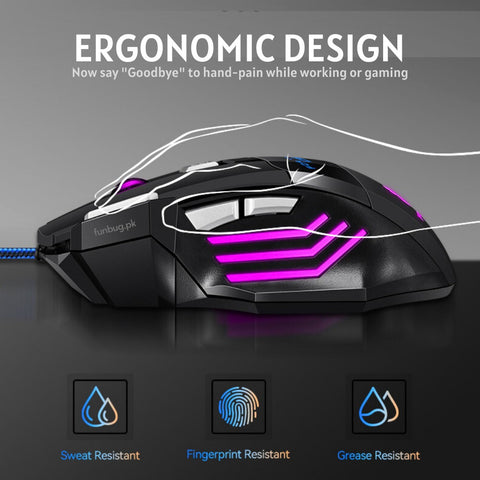 PRO RGB Gaming Mouse (3200 DPI) with FREE Mousepad – USB Wired, 6 Buttons, Braided Cable