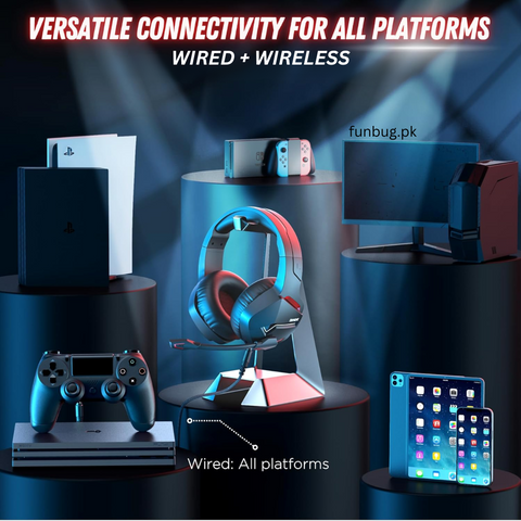 Wireless Bluetooth Gaming Headphones – 7.1 Surround Sound, HiFi Bass & RGB Lights (Wired/Wireless, Detachable Mic)