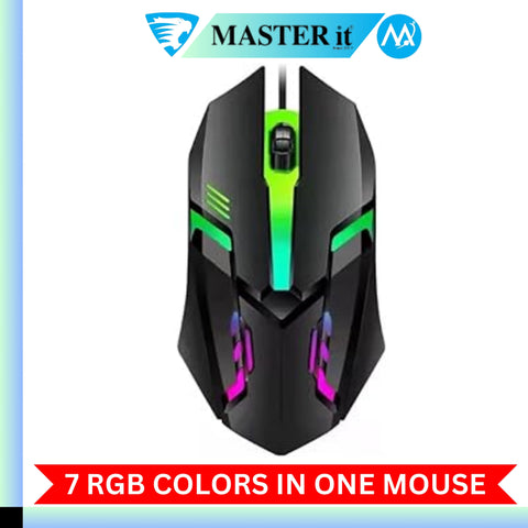 RGB Gaming Mouse with Mousepad – 7-Color LED, USB Wired, Medium Red Pad, No Side Buttons (Black & White)