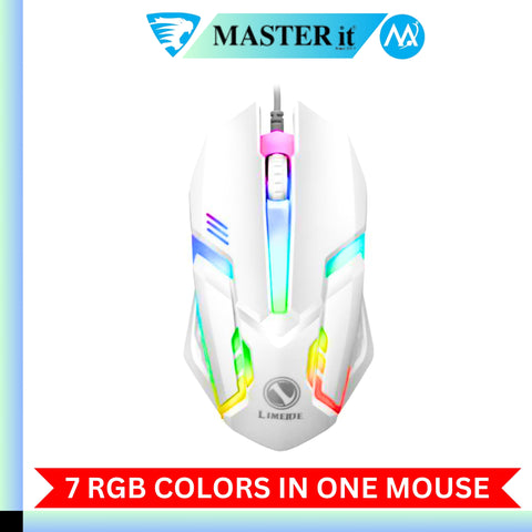 RGB Gaming Mouse with Mousepad – 7-Color LED, USB Wired, Medium Red Pad, No Side Buttons (Black & White)
