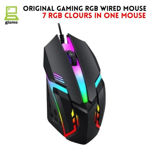 RGB Gaming Mouse with Mousepad – 7-Color LED, USB Wired, Medium Red Pad, Black & White