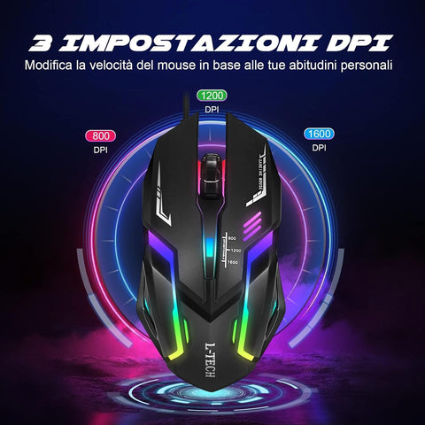 RGB Gaming Mouse with High-Quality Red Mousepad – 7-Color LED, USB Wired, No Side Buttons