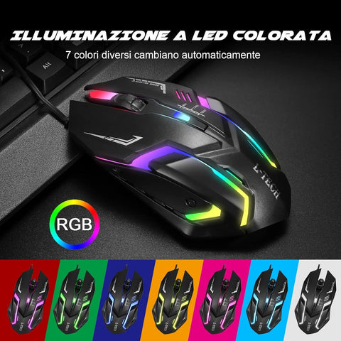 RGB Gaming Mouse with High-Quality Red Mousepad – 7-Color LED, USB Wired, No Side Buttons