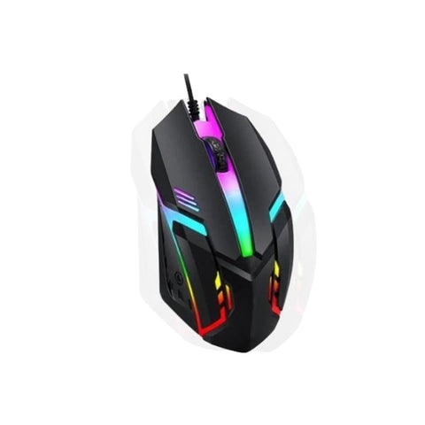 RGB Gaming Mouse with Mousepad – 7-Color LED, USB Wired, Medium Red Pad, Black & White