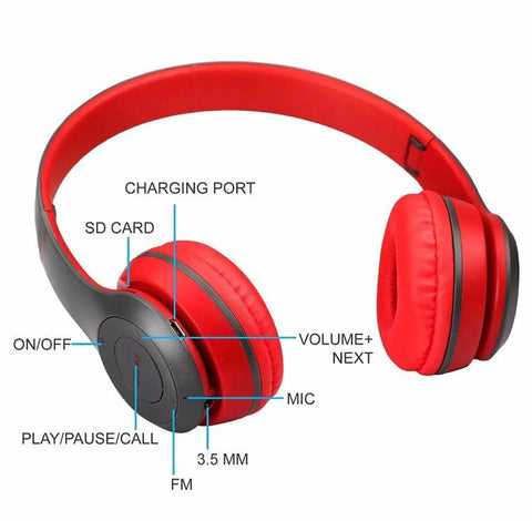 P47 Wireless Bluetooth Headphones – Foldable Headset with Mic, FM & TF Support