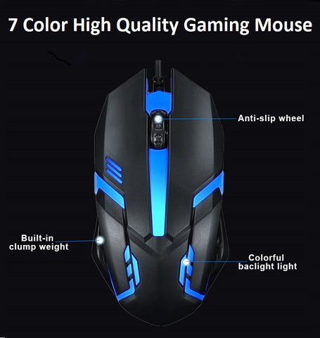 RGB LED Gaming Mouse – 7 Colors, USB Wired, Adjustable DPI (600-3200), No-Lag Performance