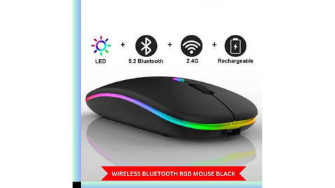 Rechargeable Bluetooth Wireless RGB Mouse – Silent Click, Dual Mode, 7-Color LED with Mousepad