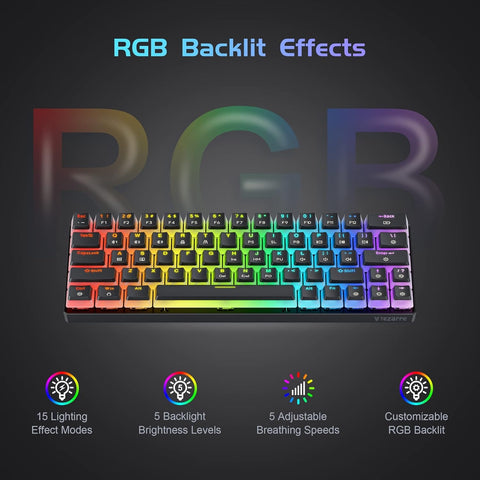 Tezarre TK63 Pro 60% Wireless Mechanical Gaming Keyboard – RGB Backlit, Hot-Swappable, PBT Pudding Keycaps (Gateron Red Switch, Black/White)