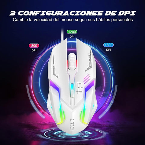 RGB Gaming Mouse with Mousepad – 7-Color LED, USB Wired, Medium Red Pad, Black & White