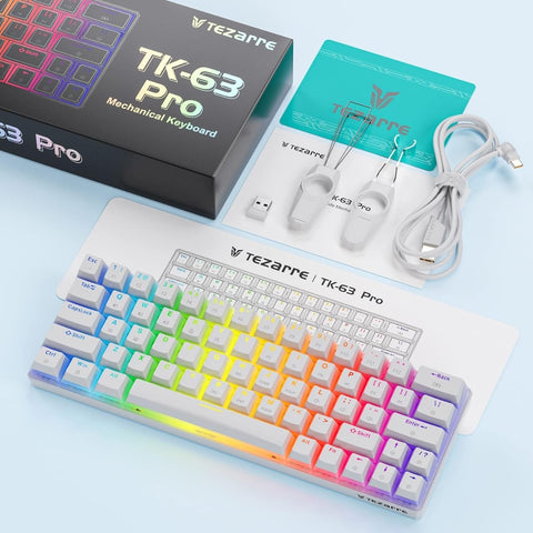 Tezarre TK63 Pro 60% Wireless Mechanical Gaming Keyboard – RGB Backlit, Hot-Swappable, PBT Pudding Keycaps (Gateron Red Switch, Black/White)