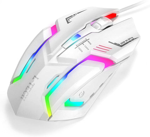 RGB Gaming Mouse with Mousepad – 7-Color LED, USB Wired, Medium Red Pad, Black & White