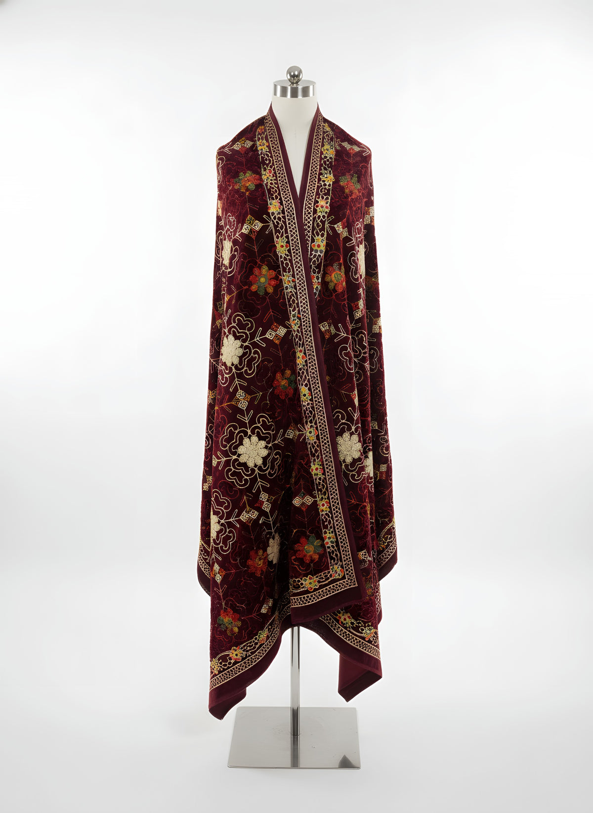 Elegant Maroon Velvet Embroidered Shawl