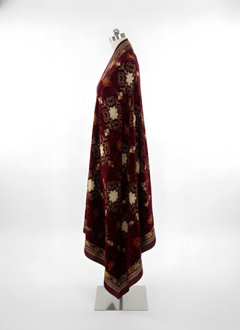 Elegant Maroon Velvet Embroidered Shawl