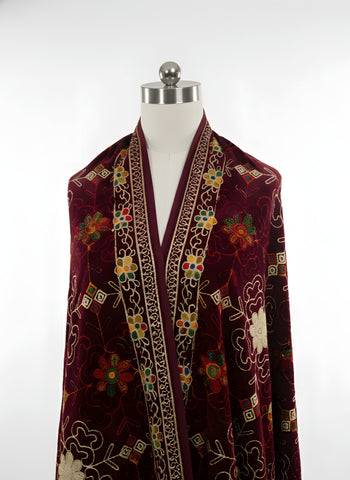 Elegant Maroon Velvet Embroidered Shawl
