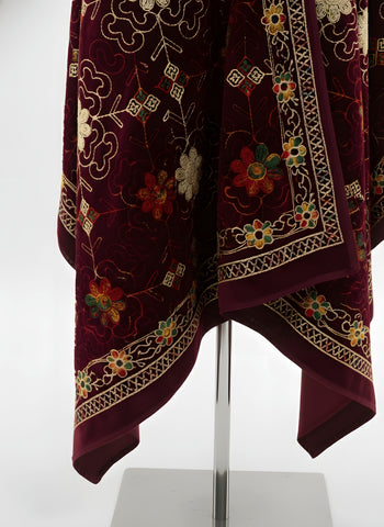 Elegant Maroon Velvet Embroidered Shawl
